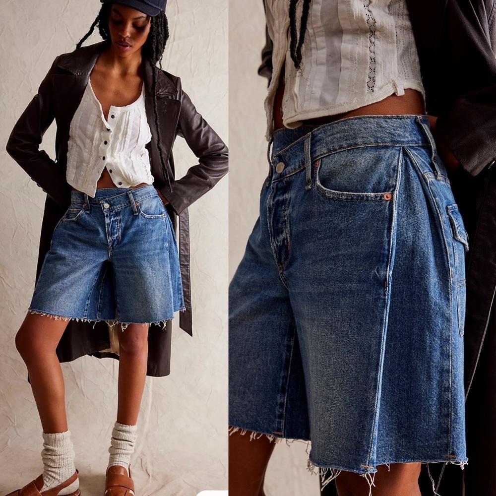 Free People Mid Wash Denim Bermuda Shorts
